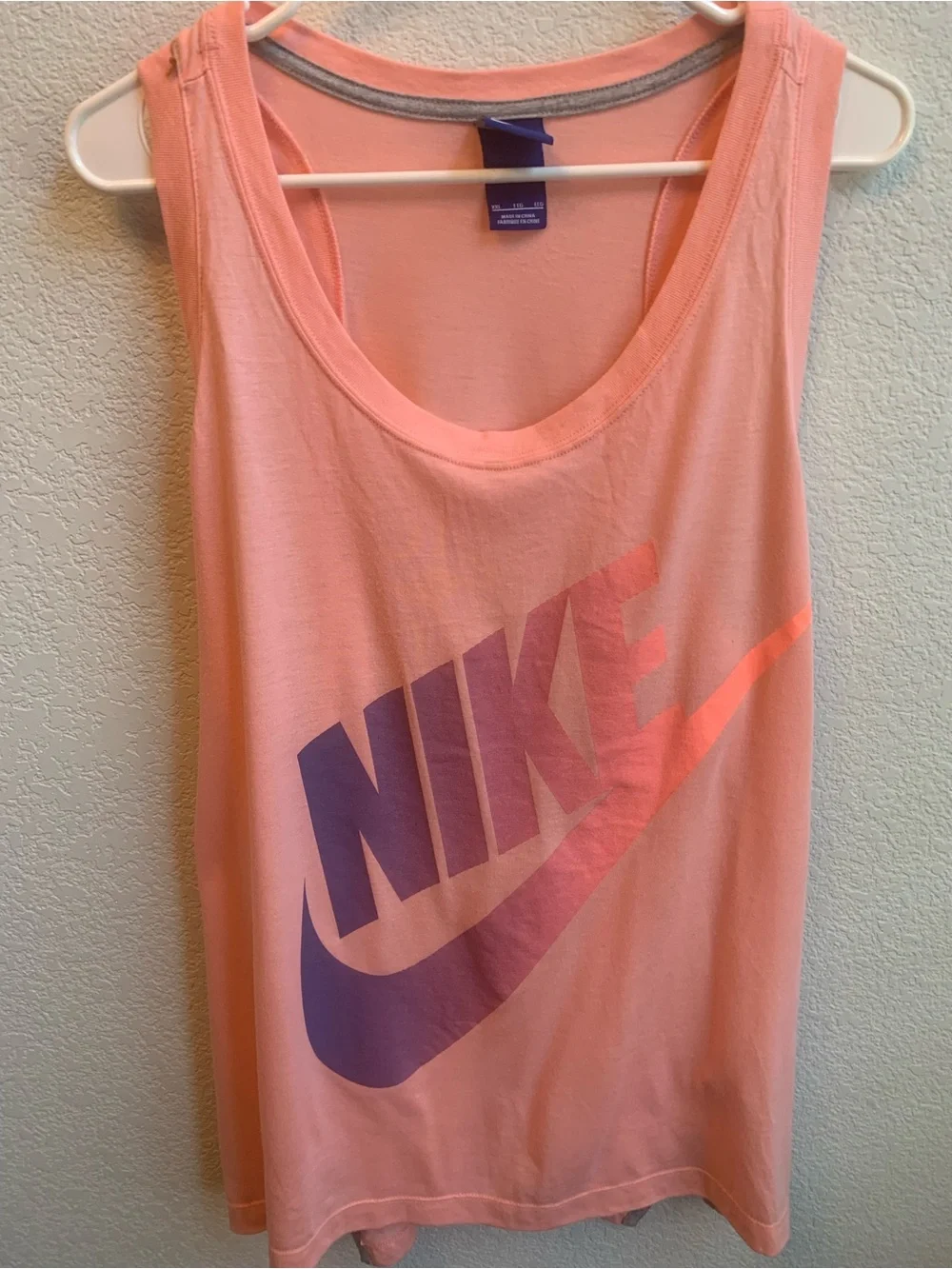 Nike Coral-Pink Tank with Purple Gradient Logo